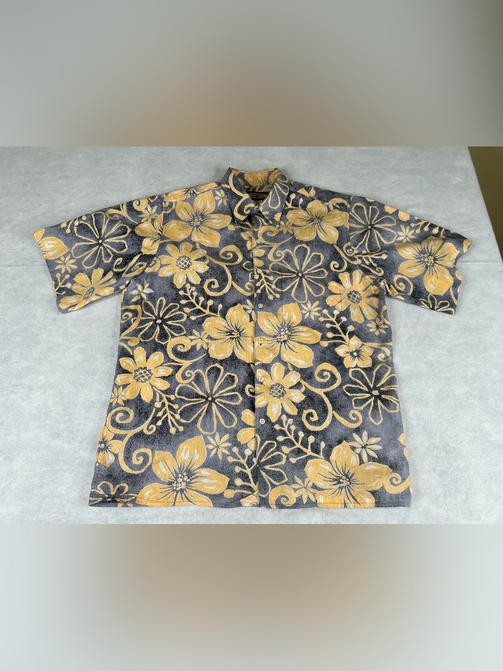 Reyn Spooner Phil Edwards Shirt Mens Medium Yellow Blue Hawaiian Inside Out